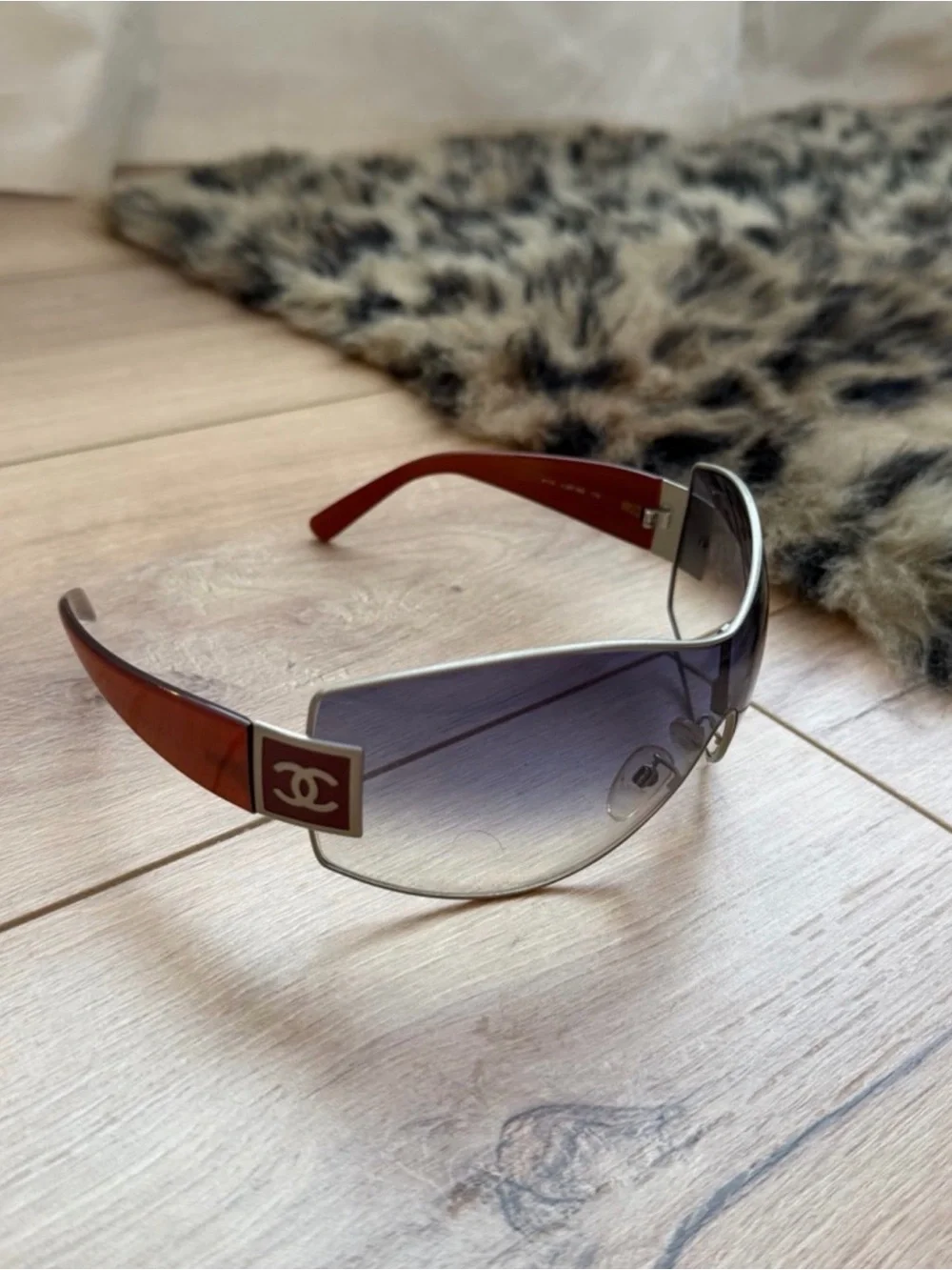 CHANEL Y2K Shield Sunglasses silver detail blue gradient vintage